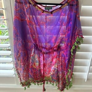 Antica Sartoria Vibrant Sheer Swim Cover with Tassels